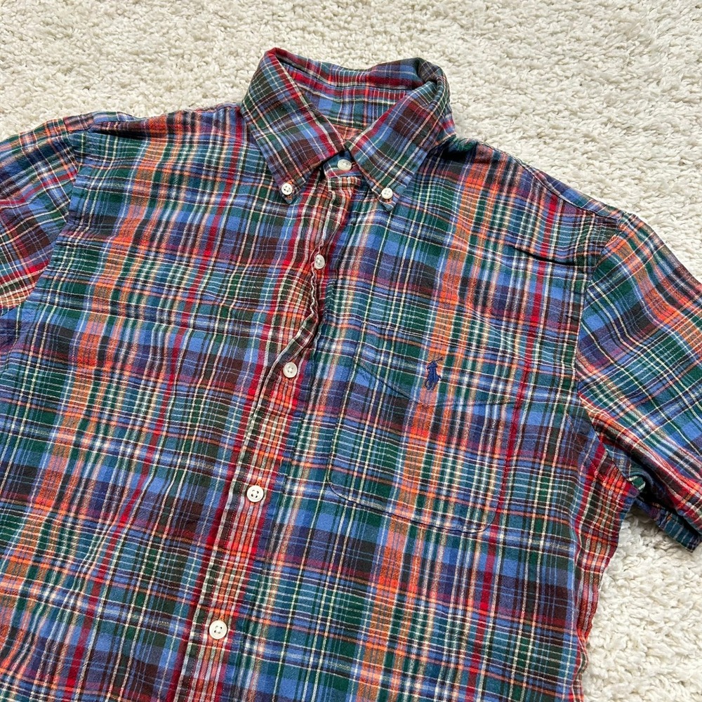 Polo Ralph Lauren Sport Shirt Small Multicolor Plaid Linen Cotton Classic Fit